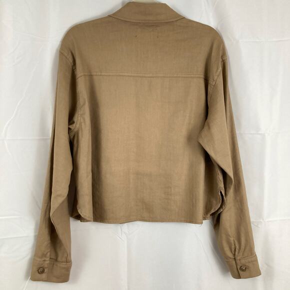 Level99 Evereve Womens L Tan Crop Linen Blend Utility Shacket Chore Fall Ranch - Picture 2 of 11